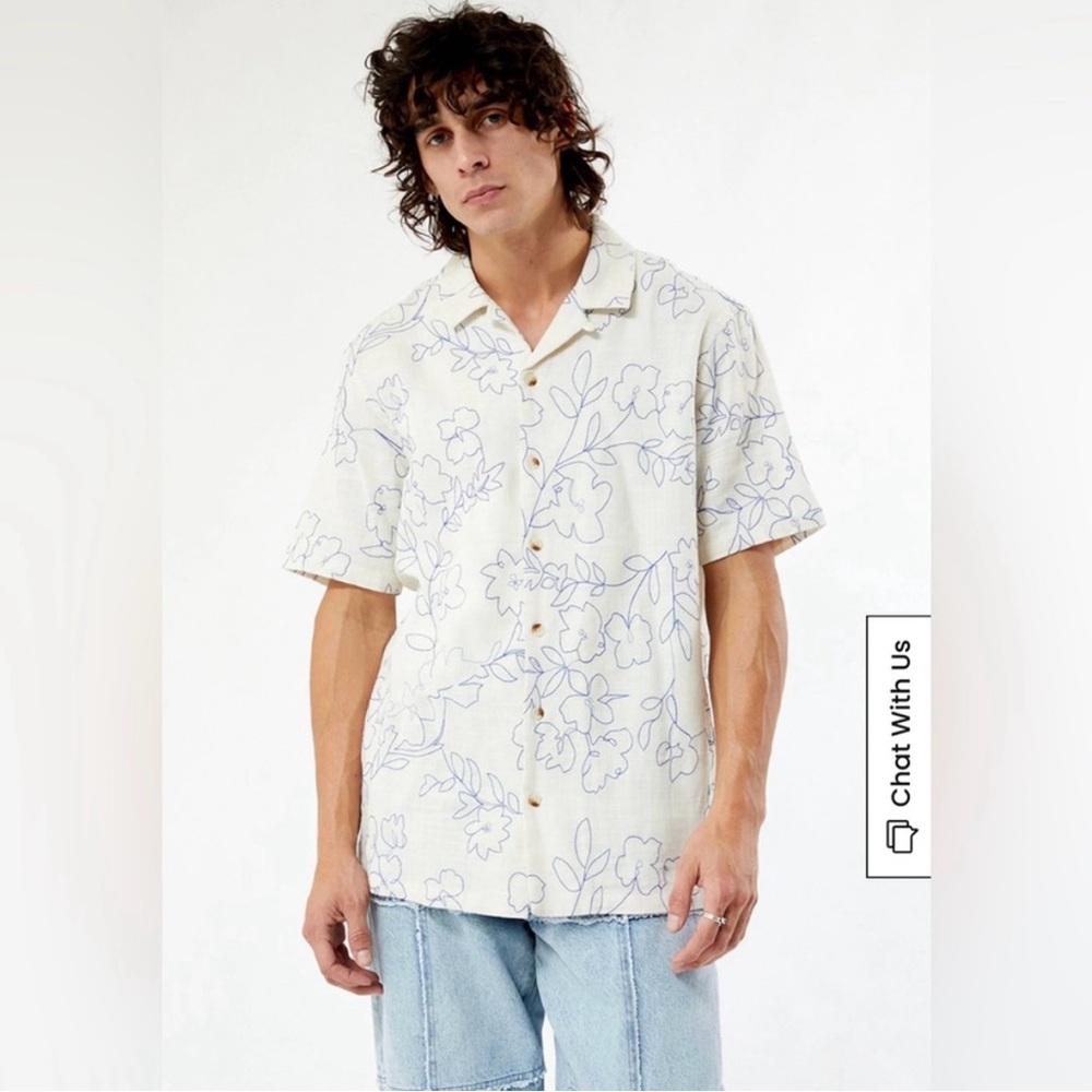 Pacsun Embroidered Floral Camp Shirt 100% cotton